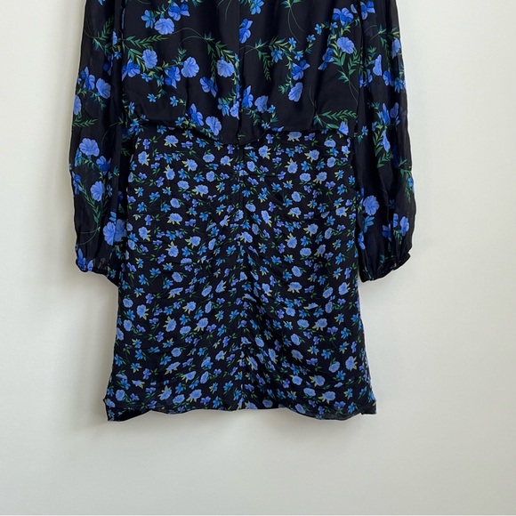 New Shoshanna Kiana Floral Dress Ruched Skirt Mock Neck Long Sleeve Mini 12 Blue - Picture 16 of 16